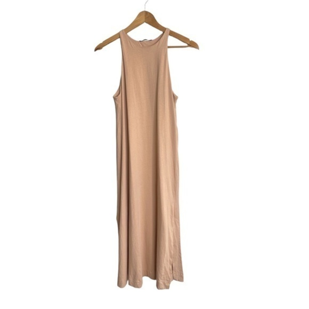 Zara Neutral Blush Halter Midi Dress With Slits on Sides